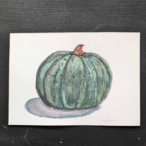 Original Watercolor Dark Green Minimalist Kabocha Squash - Picture 3 of 5